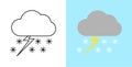 Set with different weather icons. Icons of cloud with lightning and snow on a blue and white background. Royalty Free Stock Photo