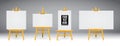 Set of realistic wooden easel or wood easels painting or art boards canvas in different size dimension vertical and horizontal