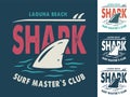 Print set of surfing shark fin and surfboard Royalty Free Stock Photo