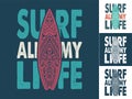 Print set of surfing surfboard. Hawaii board logo