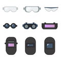 Set of vector illustration safety goggles and welding helmet