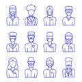 A set of vector medical avatars of doctors and nurses in protective medical clothes with masks. Royalty Free Stock Photo