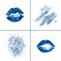 Print of blue lips and smear of glitter isolated on white. Royalty Free Stock Photo