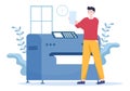 Print Shop Illustration with Production Process at Printing House and Machines for Operating big File Printers in Flat Style Royalty Free Stock Photo