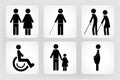 sign toilet child old person handicapped pregnant man woman restroom sign Royalty Free Stock Photo