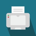 Simple printer icon, blue background