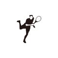 Sport man swing his tennis racket to smash the ball silhouette - tennis athlete to smashing the ball cartoon silhouette Royalty Free Stock Photo