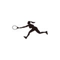 sport woman run and swing his tennis racket horizontally to reach the ball silhouette - tennis athlete run and forehand swing cart Royalty Free Stock Photo