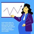 A square flat vector image of a pregnant woman working in the office. Life and work balance.