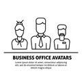 PrintA square image with three vector outline business avatars for presentation design