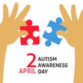 A square vector image with a hand holding a puzzle for the autism awareness day. A template for a medicine flyer poster card