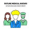 A square vector image with outline avatars of a medical team for a hospital. A vector template for the medical poster or flyer Royalty Free Stock Photo