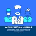 A square vector image with outline avatars of a medical team for a hospital. A vector template for the medical poster or flyer Royalty Free Stock Photo