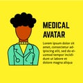 PrintA square vector image with the outline medical avatar of a black woman doctor. A vector template for the medical poster or fl