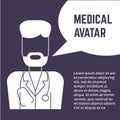 A square vector image with the outline medical avatar of a doctor with a ballon. A vector template for the medical poster or flyer