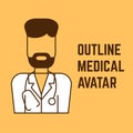 A square vector image with the outline medical avatar of a doctor. A vector template for the medical poster or flyer