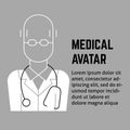 PrintA square vector image with the outline medical avatar of a doctor. A vector template for the medical poster or flyer