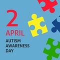 A square vector image with puzzle elements for the autism awareness day. A template for a medicine flyer poster card