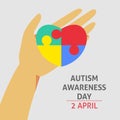 A square vector image with a puzzle heart as a symbol of autism awareness. A world autism awareness day. A template for a medicine