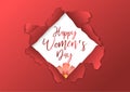 stock vector International women's day paper rips in red background