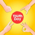 Stock vector international youth day,12 August. hands up on yellow background