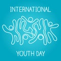 Stock vector international youth day,12 August. iconic icon jumping and dancing on blue background
