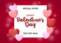 stock vector valentine`s day with heart shaped in red background