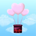 stock vector valentine`s day with pink heart shaped balloons and box love