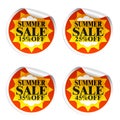 Summer sale stickers 15,25,35,45 with sun