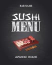 Sushi menu. Japanese cuisine. Chalkboard background