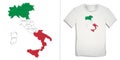 Print for t-shirt graphic design with Italy map in the colors of the Italian flag, isolated white background Royalty Free Stock Photo