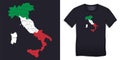 Print for t-shirt graphic design with Italy map in the colors of the Italian flag Royalty Free Stock Photo