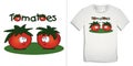 Print for t-shirt graphic design with Tomatoes cartoon characters, on white isolated background