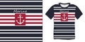 Print on t-shirt graphics design, anchor icon chalky, sailor stripes, t shirt marine striped background