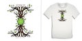 Print on t-shirt graphics design, Growing tree with roots abstract design, isolated on background Royalty Free Stock Photo