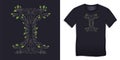 Print on t-shirt graphics design, tree silhouette abstract with leaves, isolated on dark background Royalty Free Stock Photo