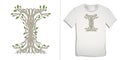 Print on t-shirt graphics design, tree silhouette abstract with leaves and roots, isolated on white background Royalty Free Stock Photo