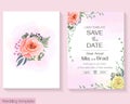 Template for an invitation card. Pink and beige roses