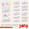 Print template of wall quarterly calendar for 2019 year. Year of the Pig Royalty Free Stock Photo
