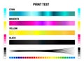 Print Test CMYK Calibration Illustration with Color Test for Cyan, Magenta, Yellow, Black and Many Colors Royalty Free Stock Photo