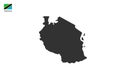 Tanzania black shadow map vector on white background and country flag icon left corner