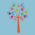 Print the tree and prints of children`s hands Royalty Free Stock Photo