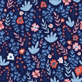 Trendy seamless floral pattern. Fabric design with simple flowers. Vector cute repeated ditsy pattern for baby fabric. Royalty Free Stock Photo