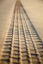 Print of a tyre tread on a sand Royalty Free Stock Photo