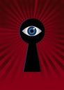 Eye in keyhole. Big Brother concept. Watching you spy surveillance and personal data. Vector illustration. Royalty Free Stock Photo