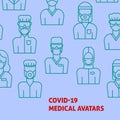 A vector design with medical avatars of doctors and nurses in protective medical clothes with masks. Royalty Free Stock Photo