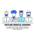 A vector design with medical avatars of doctors and nurses in protective medical clothes with masks. Royalty Free Stock Photo