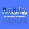 A vector design with medical avatars of doctors and nurses in protective medical clothes with masks. Royalty Free Stock Photo