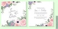 Vector floral template for wedding invitation. Pink roses Royalty Free Stock Photo