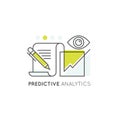 Vector Icon Style Illustration Web Badge of Predictive Analysis, Statistical Techniques, Data Mining, Predictive Modelling Machine